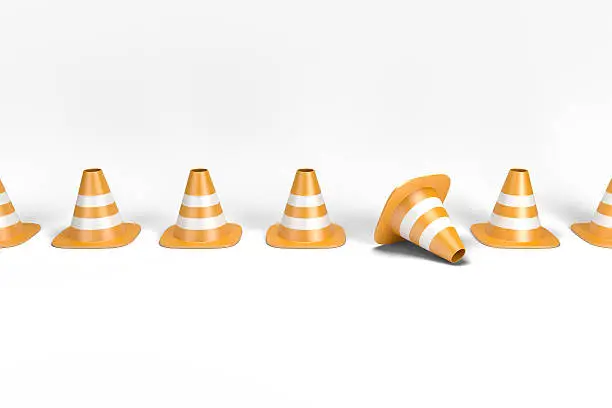 Traffic cones arranged in a circle. High quality 3D illustration including a clipping path.