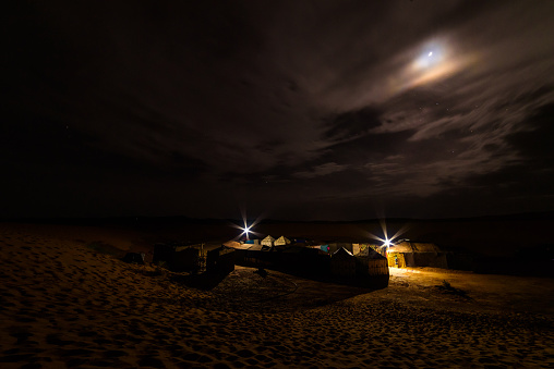 Sahara camel tour tents where travelers spend their night in the desert