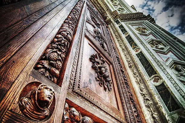 Photo of close up of Santa Croce front door in Florence