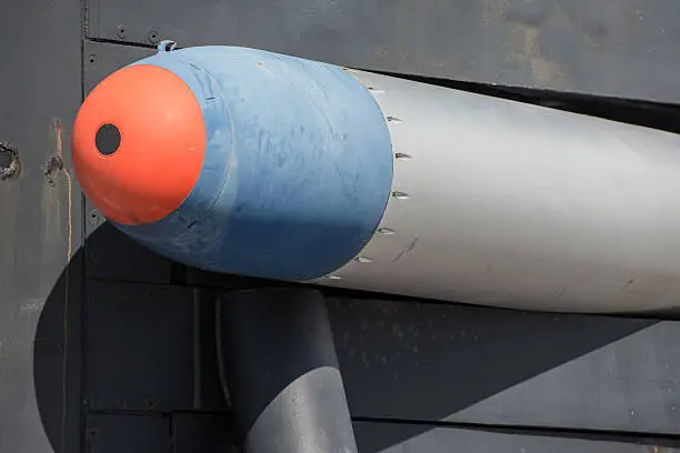 close up of submarine torpedo detail ready for launch