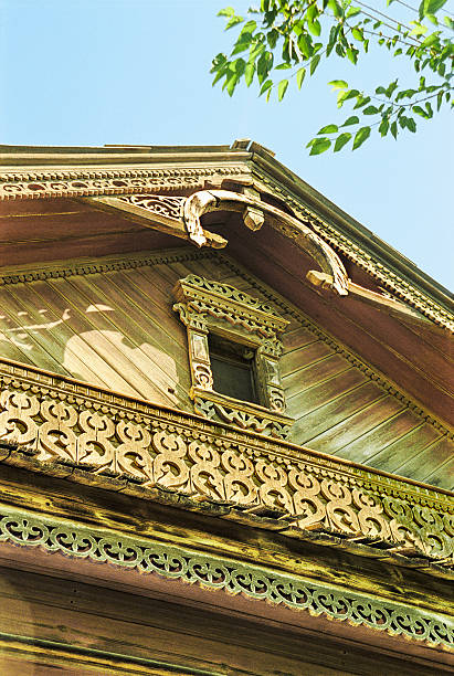 istock Fronton of the old Russian house nineteenth century. 489607354