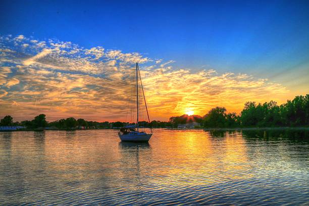 Serenity anchored in Rondeau Bay The Serenity anchored in Rondeau Bay at Erieau lake erie stock pictures, royalty-free photos & images