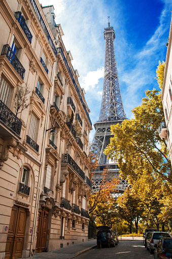 Paris. France - September 15, 2015: Autumn in Paris. Smal street near Eiffel tower 