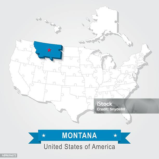 Montana State Usa Administrative Map Stock Illustration - Download Image Now - 2015, Blue, Business