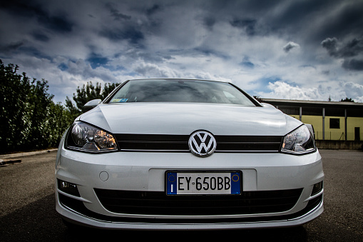 Orvieto, Italy - September 22th 2015: Volkswagen Golf 1.6 Tdi 2015, in a parking,while a storm comes. This vehicle is one of the most popular cars in Europe.