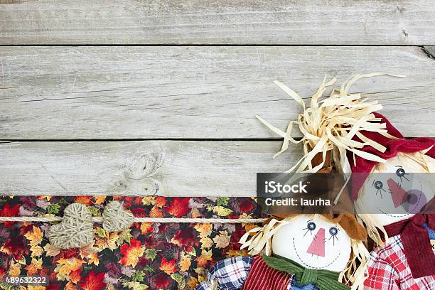 Blank Rustic Sign With Scarecrows Stock Photo - Download Image Now - Scarecrow - Agricultural Equipment, 2015, Antique