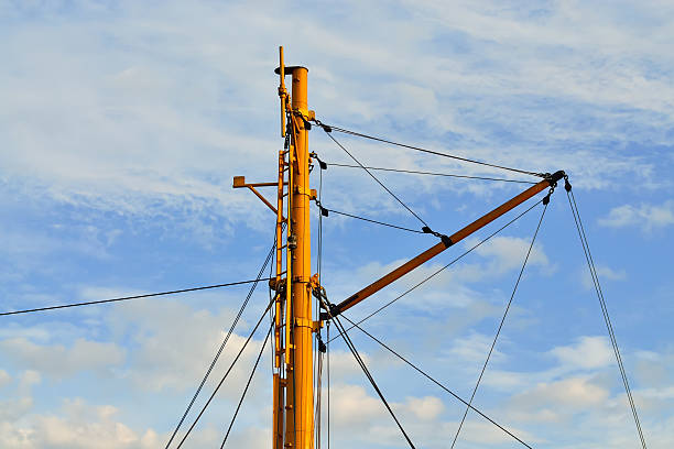 Mast of the ship closeup Mast ship on the background of cloudless sky gaff sails stock pictures, royalty-free photos & images