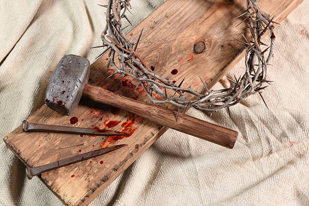 istock Crucifixion Symbols Over Vintage Cloth 489634652