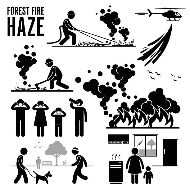 forest fire and haze проблемы пиктограмма - rescue helicopter outdoors occupation stock illustrations