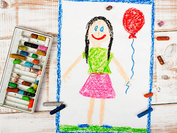 istock colorful drawing: happy girl with balloon 489637168