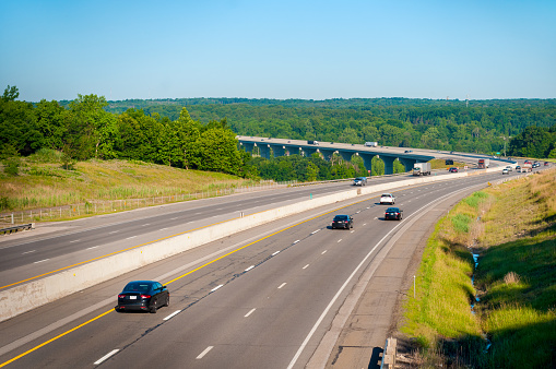 The Ohio Turnpike (Interstate 80) crosses the Cuyahoga Valley south of Cleveland