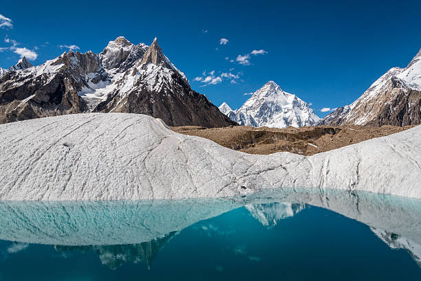 Mt.K2 reflection Mt.K2 reflection view from Concordia, Pakistan base camp stock pictures, royalty-free photos & images