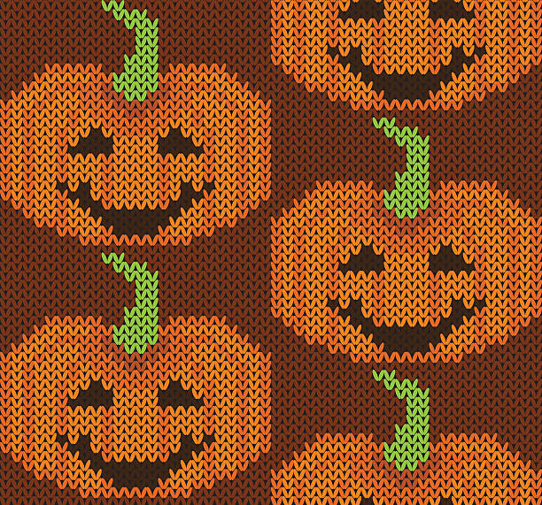 Pattern Knitted seamless pattern. Halloween theme. Vector illustration pumpkin smiley face stock illustrations