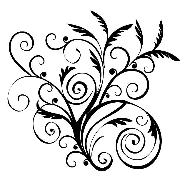 черный цветочный силуэт - abstract leaf curve posing stock illustrations