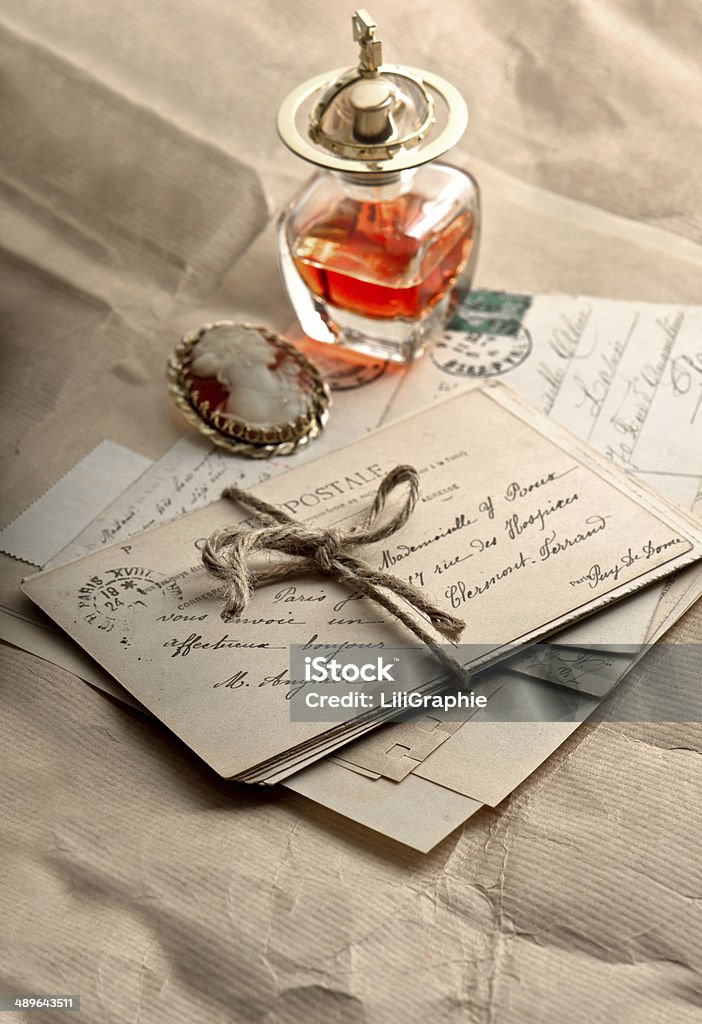 old letters, postcards and vintage things old letters, postcards and vintage accessories. sentimental nostalgic background Abstract Stock Photo