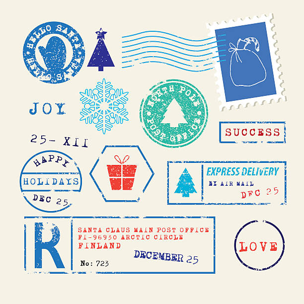 weihnachts-briefmarken satz - air mail envelope letter mail stock-grafiken, -clipart, -cartoons und -symbole