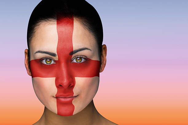 istock Beautiful brunette in england facepaint 489650075