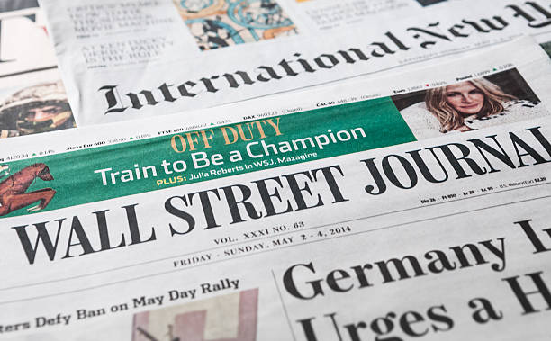 Bunch of international daily newspaper in English stock photo