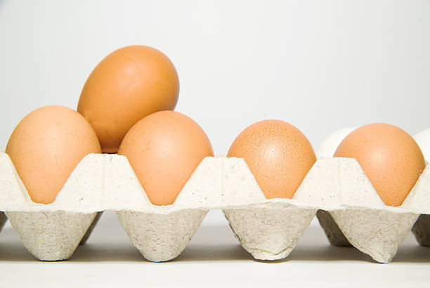 istock Chicken eggs in the package for sale on over white 489659170