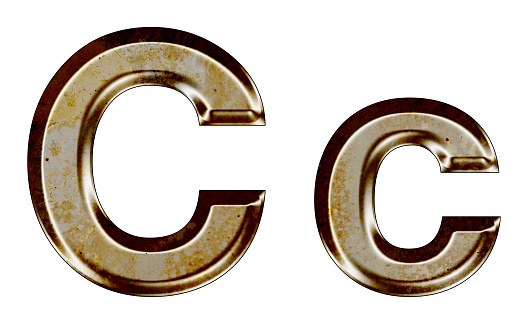 Old silver metal alphabet C,c on white background
