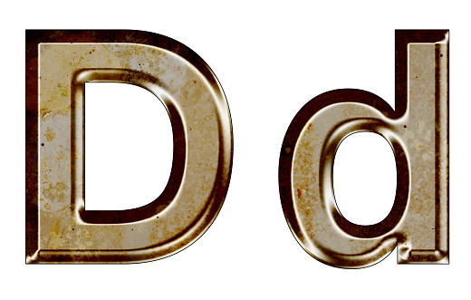 Old silver metal alphabet D,d on white background