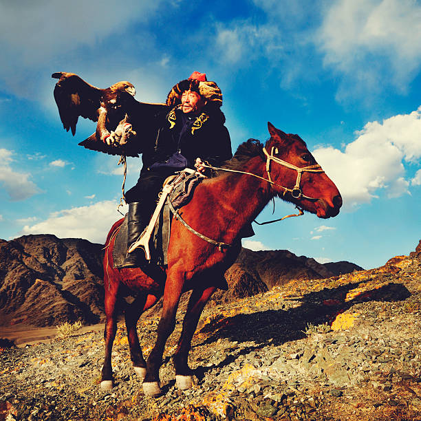 istock Mongolian Man Trained Eagle Kazakh Olgei Western Concept 489660792