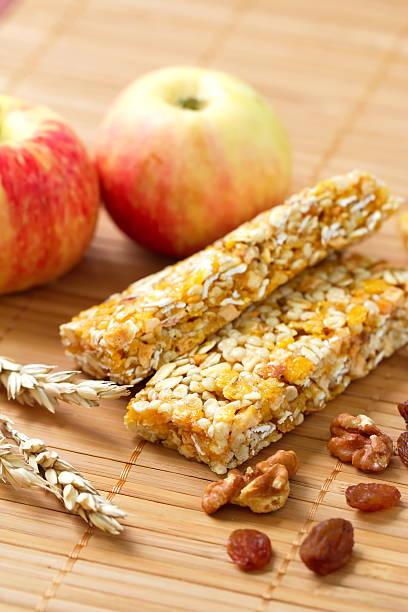 istock Cereal bars of granola with apples, nuts and raisins 489661662