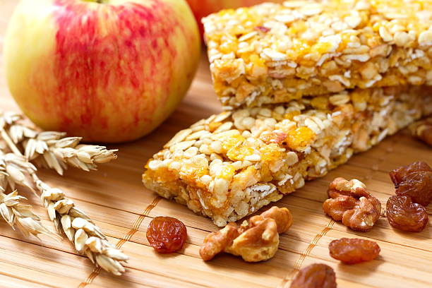 istock Cereal bars of granola with apples, nuts and raisins 489662620