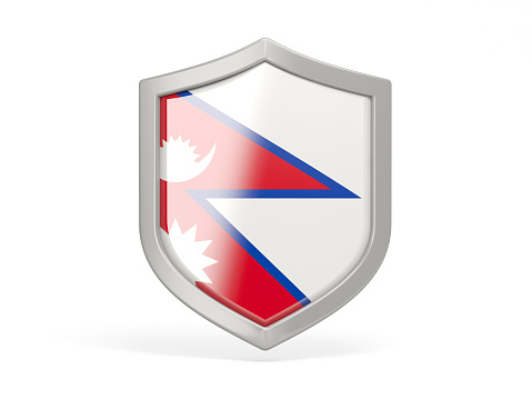 Shield icon with flag of nepal isolated on white