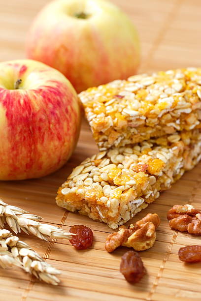 istock Cereal bars of granola with apples, nuts and raisins 489662982