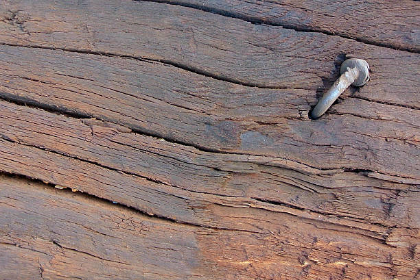 istock Railroad tie with a bent nail 489663408