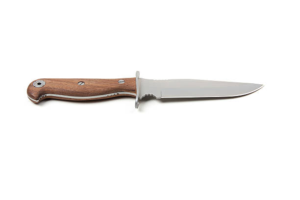 istock hunting knife with wooden handle, isolated 489664212