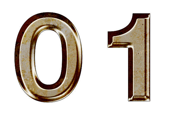 istock Old silver metal alphabet number 0,1 489664714