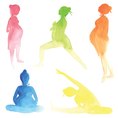 Set of Watercolor pregnant women made in vector.