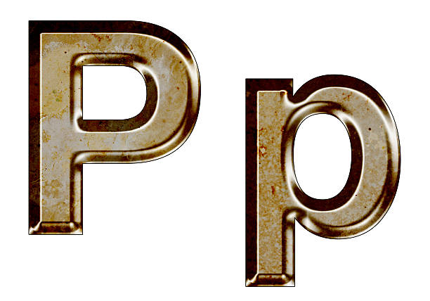 istock Old silver metal alphabet P,p on white background 489667488