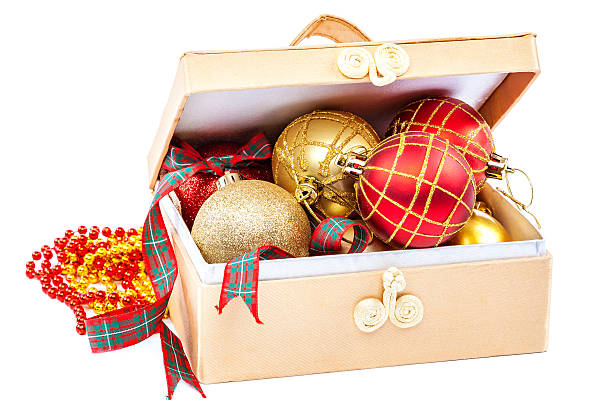 istock Christmas balls in box isolated on a white background. 489669002