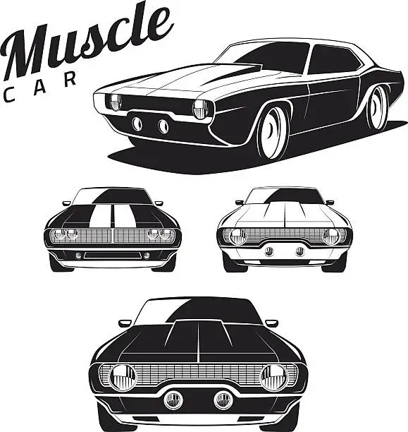 Vector illustration of Muscle car tamplates for icons and emblems isolated