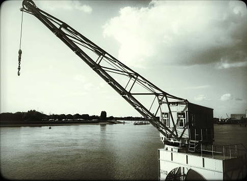 One of the old  vintage cranes located along the Scheldt River  in front of Hangar 26 and 27  in Antwerp,Belgium.Taken with an iPhone and processed with Snapseed.