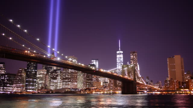 brooklyn bridge memorial day night light panorama 4k time lapse from usa