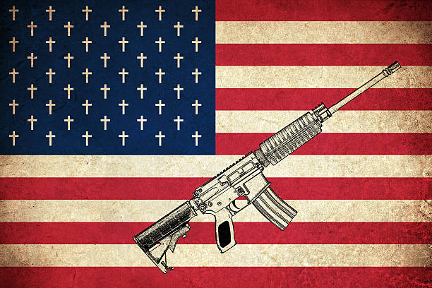 istock Death Flag of USA with guns 489687144
