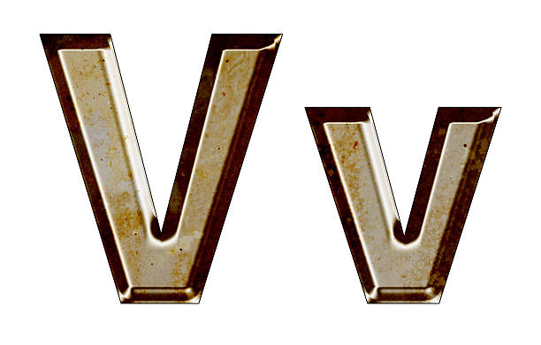 istock Old silver metal alphabet V,v on white background 489690388