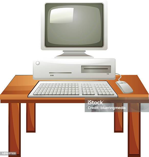 Computer On Table Graphic Computer Set On The Table Stock Illustration - Download Image Now ...