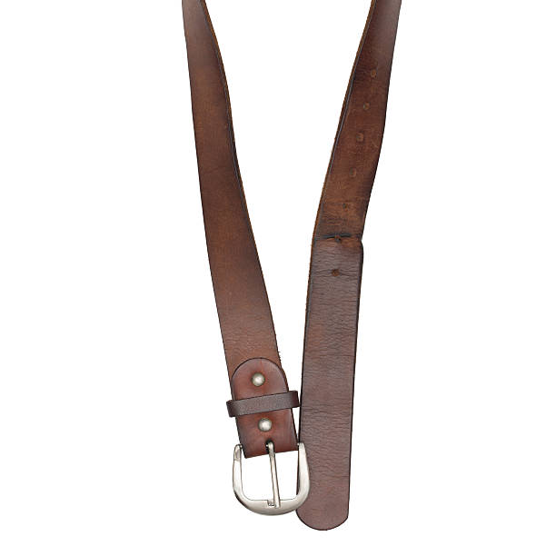 istock Brown leather belt isolated on white background 489691116