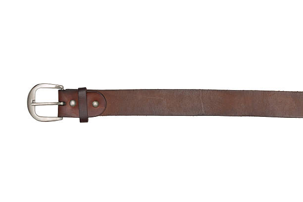 istock Brown leather belt isolated on white background 489691174