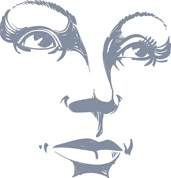 Vector illustration of Black and white illustration of lady face, delicate visage