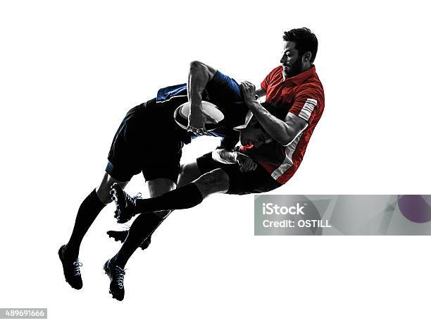 Rugby Men Players Silhouette Stock Photo - Download Image Now - Rugby - Sport, Cut Out, White Background