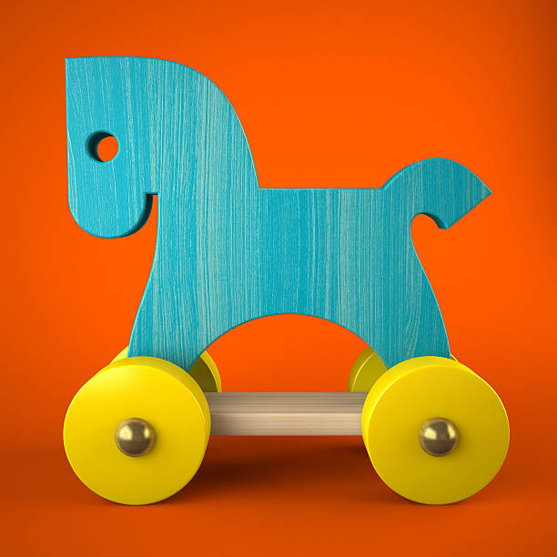 istock Blue wood horse toy on red background 489692941