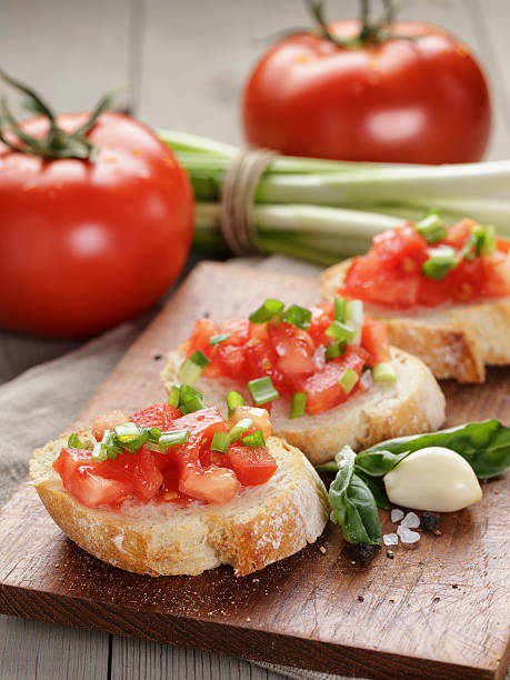 istock simple italian appetizing bruschetta with tomato 489693549