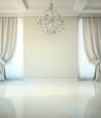 Empty room in classic style with crystal chandelier 3D