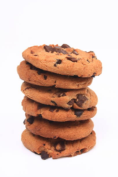 istock Chocolate chips cookies isolated on white 489695523